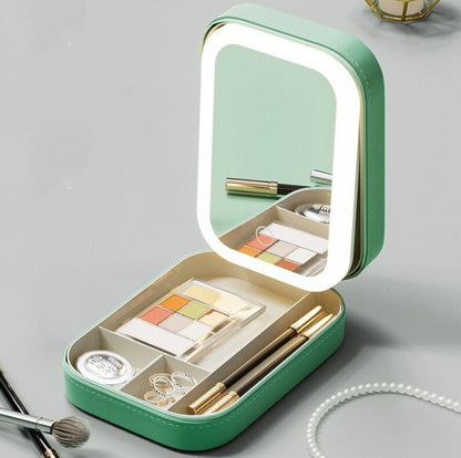 Adjustable LED Light Mirror Makeup Storage Portable Travel Organizer™