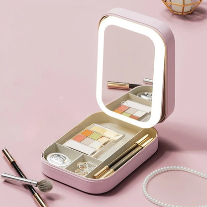 Adjustable LED Light Mirror Makeup Storage Portable Travel Organizer™